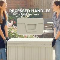 Outsunny 70 Gallon Deck Box, Resin Outdoor Storage Box with Handles, Waterproof Storage Container for Garden Tools, Sand(m-5)