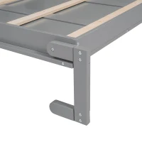 Full Size Murphy Bed with Shelves, LED Lights, Space-Saving Wall Bed with Flexible Slats, Dual Piston Mechanism, 87" L x 81" W x 83.5" H, Grey(m-10)