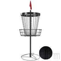 Soozier 24-Chain Portable Practice Basket for Disc Golf Target Stand, Lightweight Basket w/ Carry Bag Black and Silver(m-11)