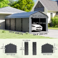 Outsunny Carport Replacement Canopy Cover Sidewalls for 10' x 15' Carport, UPF50+ Waterproof Garage Car Shelter Tarp, Dark Grey(m-3)