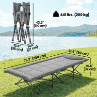 Outsunny Camping Cot for Adults with Padded Cushion, 31.5" Wide Folding Bed with Carry Bag and Non-Slip Feet, Grey(m-3)
