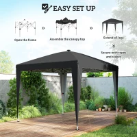 Outsunny 10 x 10 ft Pop Up Canopy Tent with Central Light, UPF 50+ Instant Portable Canopy Shelter with Remote, Black(m-6)
