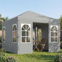 Outsunny 9.6 x 9.6 ft Pop Up Canopy Tent with 4 Sidewalls, UPF 50+ 1-Button Push Easy Setup Outdoor Instant Canopy, Light Grey(m-8)