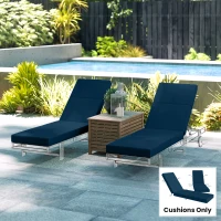 Outsunny Set of 2 Chaise Lounge Cushion, 4" Thick Outdoor Lounge Chair Cushions with Ties for Patio, 21" x 72 ", Navy Blue(m-10)