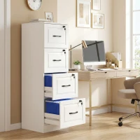 HOMCOM 4 Drawer File Cabinet with Lock, Vertical Filing Cabinet with Adjustable Hanging Bars for A4 and Letter Size, White(m-1)