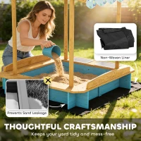 Qaba Wooden Sandbox with Dinosaur Print Canopy Kids Sandbox Outdoor with Bench Seats & 2 Storage Bins(m-8)