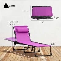 Outsunny Folding Chaise Lounge Pool Chair with 4-Position Reclining Back, Pillow, Breathable Mesh & Bungee Seat, Purple(m-3)