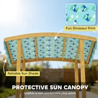 Qaba Wooden Sandbox with Dinosaur Print Canopy Kids Sandbox Outdoor with Bench Seats & 2 Storage Bins(m-7)