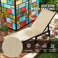 Outsunny Outdoor Lounge Chair Set of 2, 5-Position Reclining Outdoor Chaise Lounge Tanning Chair with Mesh Seat, Khaki(m-5)