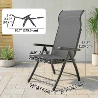 Outsunny Folding Patio Chairs Set of 2, 5-Position Outdoor Lounge Chairs with High Back, Retractable Footrest, Dark Grey(m-3)