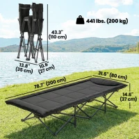 Outsunny Camping Cot for Adults with Padded Cushion, 31.5" Wide Folding Bed with Carry Bag and Non-Slip Feet, Black(m-3)