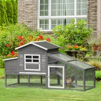 PawHut 79" Wooden Chicken Coop, Outdoor Hen House, Poultry Habitat with Removable Tray, Nesting Box, Run, Ramp, Grey(m-1)