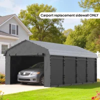 Outsunny Carport Replacement Canopy Cover Sidewalls for 10' x 15' Carport, UPF50+ Waterproof Garage Car Shelter Tarp, Dark Grey(m-10)