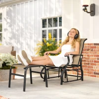 Outsunny Outdoor Glider with Ottoman, Patio Glider Chair Set with High Back, Wide Seat for Porch, Garden, Backyard, Tan(m-10)