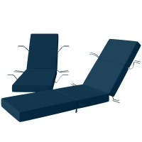 Outsunny Set of 2 Chaise Lounge Cushion, 4" Thick Outdoor Lounge Chair Cushions with Ties for Patio, 21" x 72 ", Navy Blue(m-1)