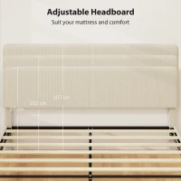 HOMCOM Queen Size Bed Frame with Adjustable Upholstered Headboard Platform Bed Frame Wood Slat Support Noise Free Light Grey(m-4)