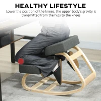 HOMCOM Ergonomic Kneeling Chair, Wood Kneel Stool with Thick Pads, Desk Knee Chair, Improve Posture, Dark Grey(m-6)