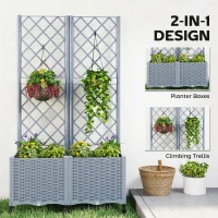 Outsunny Planter Box with Trellis, Self Watering Raised Garden Bed with Lockable Wheels and Drainage Holes, Gray(m-4)