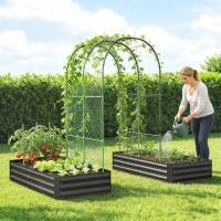 Outsunny Metal Raised Garden Bed with Trellis, Galvanized Garden Bed Kit Outdoor Garden Box with Trellis, Black(m-10)