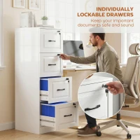 HOMCOM 4 Drawer File Cabinet with Lock, Vertical Filing Cabinet with Adjustable Hanging Bars for A4 and Letter Size, White(m-6)