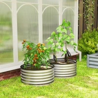 Outsunny Set of 2 Raised Garden Bed, Metal Planter Box with Safety Edging, Easy-to-assemble Stock Tank 3'x3'x1.4' Silver(m-9)