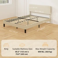 HOMCOM Queen Size Bed Frame with Adjustable Upholstered Headboard Platform Bed Frame Wood Slat Support Noise Free Light Grey(m-3)