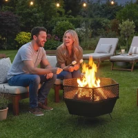 Outsunny 20" Fire Pit with Fire Poker, Foldable Wood Burning Firepits with Lid, Portable Firepit, Black(m-1)