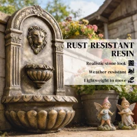 Outsunny Wall-Mounted 3-Tier Outdoor Fountain, Resin Cascading Waterfall with LED Lights and Adjustable Flow, Rustic Brown(m-7)