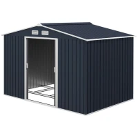 Outsunny 9' x 6' Outdoor Storage Shed, Garden Tool Metal Shed with Foundation Kit, Dark Gray(m-1)