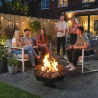 Outsunny 20" Fire Pit with Fire Poker, Foldable Wood Burning Firepits with Lid, Portable Firepit, Black(m-9)