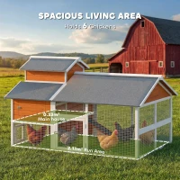 PawHut 79"L Chicken Coop with Run for 6 Chickens, Wooden Chicken House with Nesting Boxes and Pull-Out Tray(m-4)