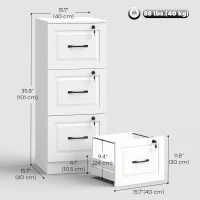 HOMCOM 3 Drawer File Cabinet with Lock, Vertical Filing Cabinet with Adjustable Hanging Bars for A4 and Letter Size, White(m-3)