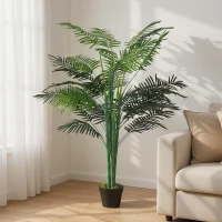 Outsunny 5FT Artificial Palm Tree, Fake Tropical Tree with Lifelike Leaves, Faux Plant in Pot for Indoor Decoration, Green(m-8)