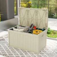 Outsunny 70 Gallon Deck Box, Resin Outdoor Storage Box with Handles, Waterproof Storage Container for Garden Tools, Sand(m-7)