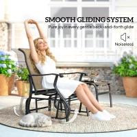 Outsunny Outdoor Glider with Ottoman, Patio Glider Chair Set with High Back, Wide Seat for Porch, Garden, Backyard, Tan(m-4)