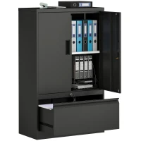 HOMCOM Lateral Filing Cabinet, Metal Storage Cabinet, Garage Cabinet with Double Locks, Adjustable Shelf and File Drawer, Black(m-11)