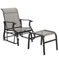Outsunny Outdoor Glider with Ottoman, Patio Glider Chair Set with High Back, Wide Seat for Porch, Garden, Backyard, Gray(m-11)
