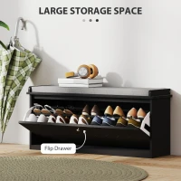 HOMCOM Shoe Storage with Seat, Upholstered Hallway Bench, Shoe Bench with Flip Drawer, Adjustable Shelf for 8-10 Pairs of Shoes(m-4)