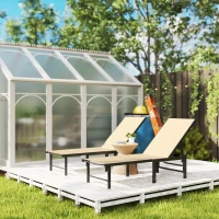 Outsunny Outdoor Lounge Chair Set of 2, 5-Position Reclining Outdoor Chaise Lounge Tanning Chair with Mesh Seat, Khaki(m-7)