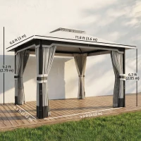 Outsunny 10' x 12' Patio Gazebo, Double Roof Outdoor Gazebo Canopy Shelter with Netting and Curtains, Steel Frame, Light Grey(m-3)