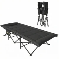 Outsunny Camping Cot for Adults with Padded Cushion, 31.5" Wide Folding Bed with Carry Bag and Non-Slip Feet, Black(m-11)