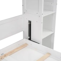 Full Size Murphy Bed with Shelves and LED Lights, Space-Saving Wall Bed with Flexible Slats, 87" L x 81" W x 83.5" H, White(m-8)