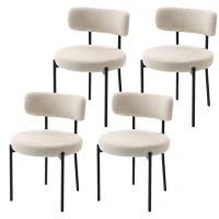 HOMCOM 4 Pieces Kitchen Chairs, Modern Dining Chairs w/ Berber Fleece Upholstery and Steel Legs for Living Room, Beige(m-2)