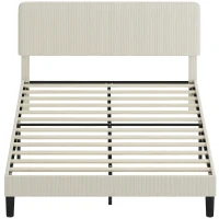 HOMCOM Queen Size Bed Frame with Adjustable Upholstered Headboard Platform Bed Frame Wood Slat Support Noise Free Light Grey(m-2)