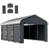 Outsunny Carport Replacement Canopy Cover Sidewalls for 12' x 20' Carport, UPF50+ Waterproof Garage Car Shelter Tarp, Dark Grey(m-11)
