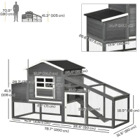 PawHut 79" Wooden Chicken Coop, Outdoor Hen House, Poultry Habitat with Removable Tray, Nesting Box, Run, Ramp, Grey(m-3)