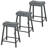 HOMCOM Set of 3 Bar Stools, Velvet Upholstered Counter Stools with Curved Seat and Footrest for Kitchen Island, Grey(m-2)