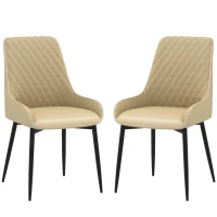 HOMCOM Upholstered Kitchen Chairs, Modern Dining Chairs Set of 2 with Diamond Tufting and Steel Legs for Dining Room, Khaki(m-2)