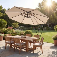 Outsunny 10FT Cantilever Patio Umbrella with 8 Ribs, Offset Patio Umbrella with Cover and Wind Ropes for Garden, Yard, Khaki(m-8)