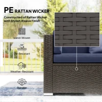 Outsunny 7pc Garden Wicker Sectional Set w/ Tea Table Patio Rattan Lounge Sofa Outdoor Deck Furniture Navy Blue(m-4)